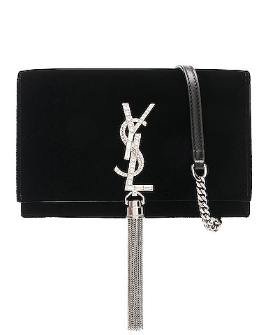 Crystal Logo Velvet Kate Tassel Chain Wallet