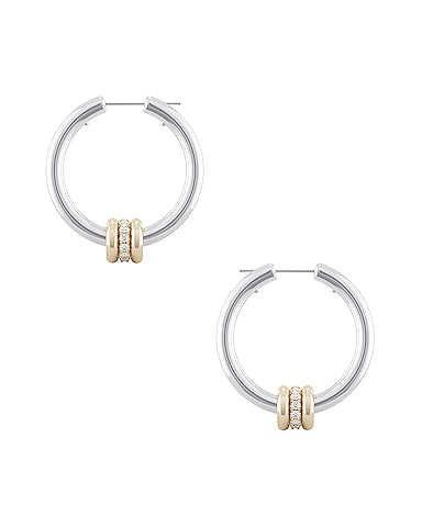 Ara SG Deux Hoop Earrings in Sterling Silver, 18k Yellow Gold, & White Diamond