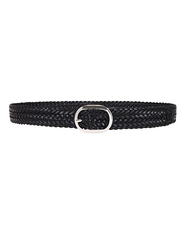 Woven Leather Oval Buckle Belt 30mm