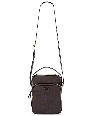 Stamped Croc Small Double Zip Messenger