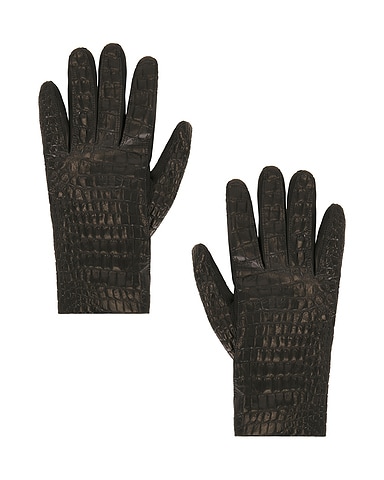Leather Croco-Embossed Gloves