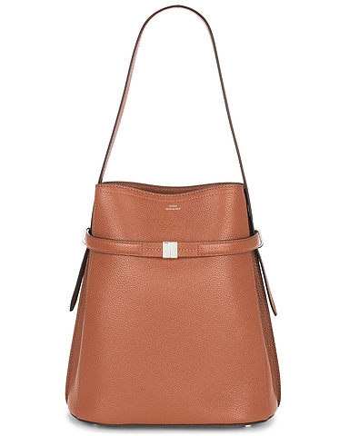 Belted Grained Leather Bucket Bag