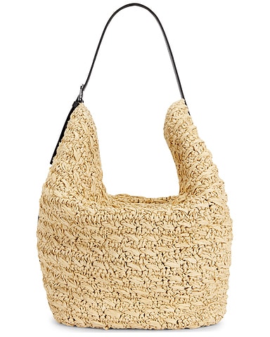 Belted Raffia Tote Bag