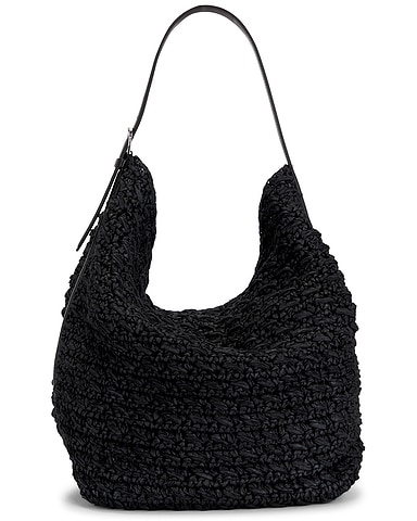 Belted Raffia Tote Bag