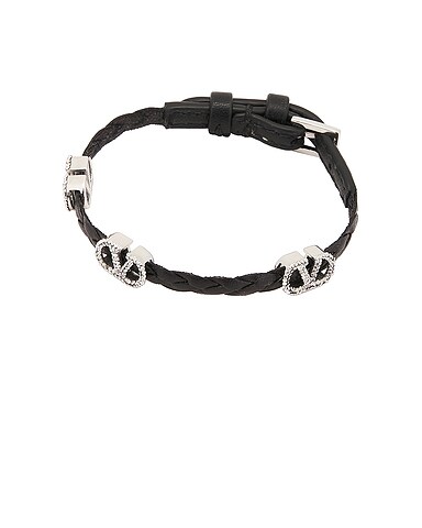 V Logo Signature Leather Bracelet