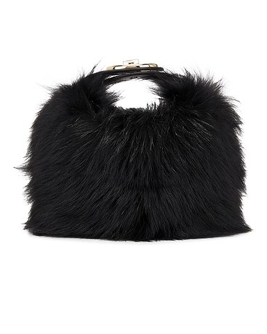 V Logo Mini Fur Bag