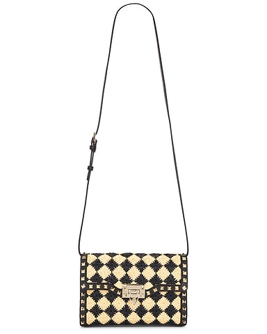 Raffia Small Rockstud Shoulder Bag