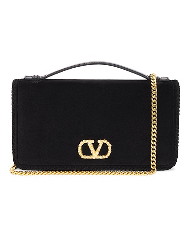 V Logo Velvet Wallet With Strap