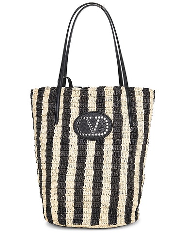 Crochet Raffia VLogo Signature Bucket Bag