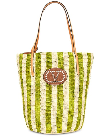 Crochet Raffia VLogo Signature Bucket Bag