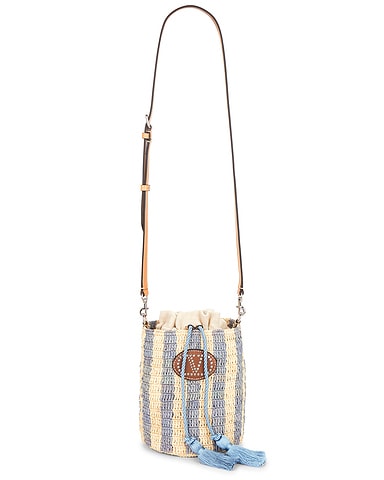 Crochet Raffia VLogo Signature Small Bucket Bag