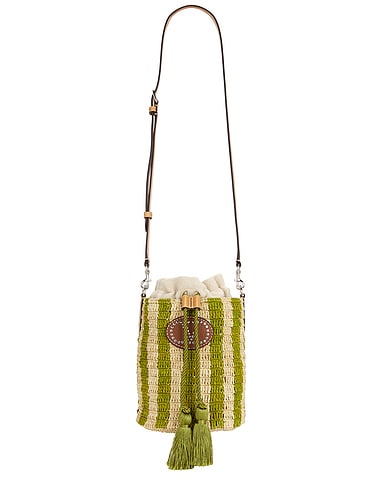 Crochet Raffia VLogo Signature Small Bucket Bag