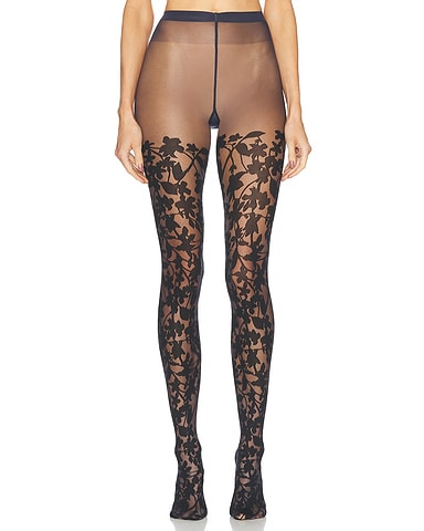 Graphic Flower Tights in Amber & Black