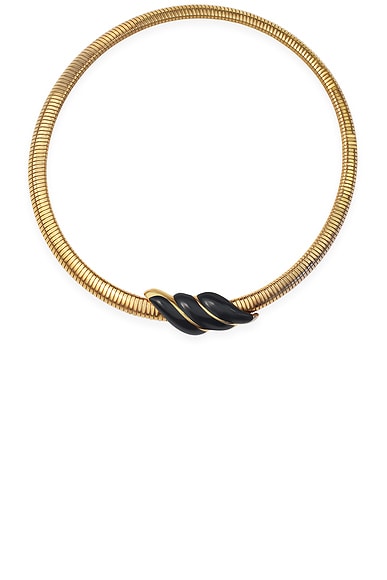 23CARAT Vintage Enamel Tubogas Necklace in 18k Yellow Gold & Black Enamel