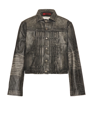 424 Leather Trucker Jacket in Black