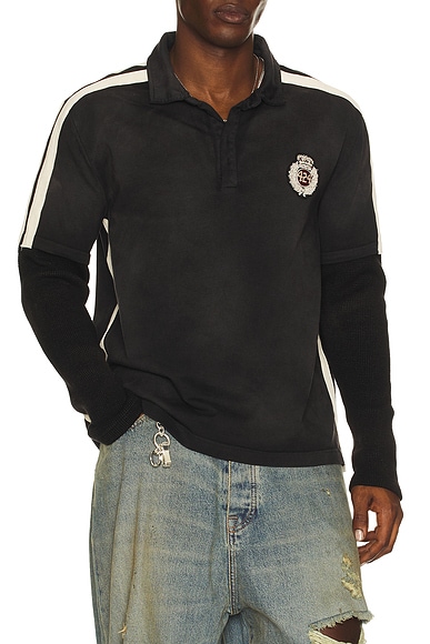 424 Academy Polo Double Sleeve Thermal in Vintage Black