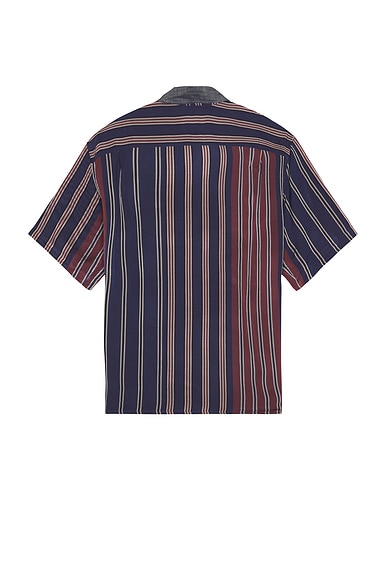 Shop 4sdesigns Short Sleeve Utility Shirt In Navy & Burgundy