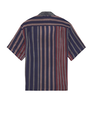 Shop 4sdesigns Short Sleeve Utility Shirt In Navy & Burgundy