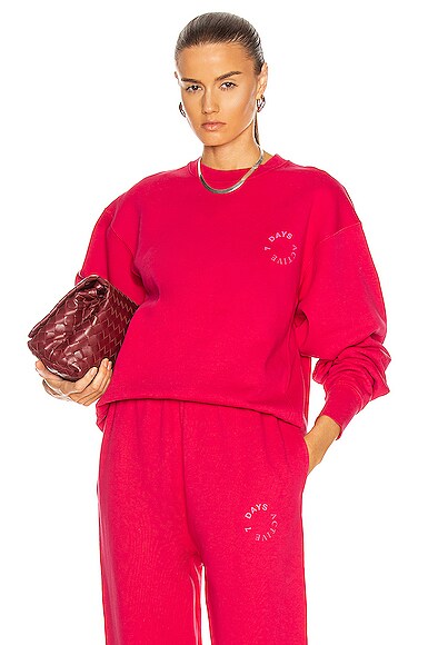 7 Days Active Monday Crew Neck Sweatshirt in Bright Rose Pink | FWRD