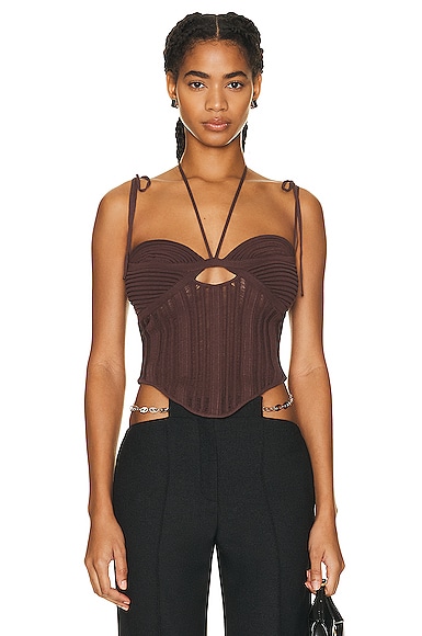 Andreadamo Corset Top with Spiral Details in Brown