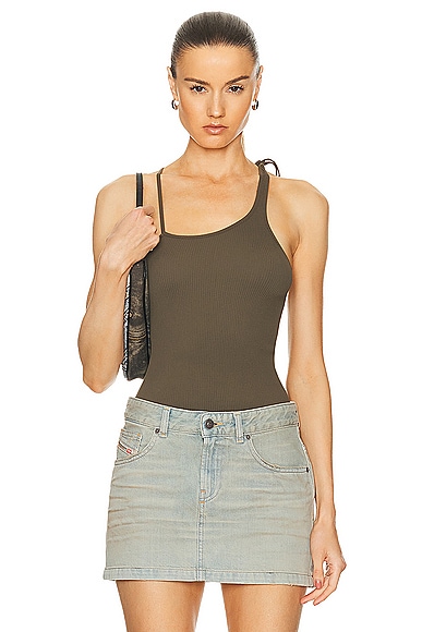Ribbed Jersey Tank Top in Olive