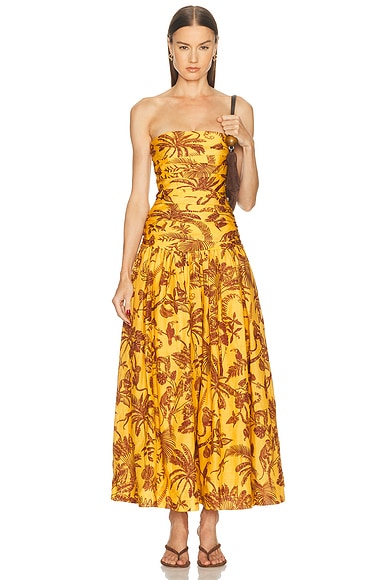 Alemais Banana Blossom Ruched Dress in Marigold