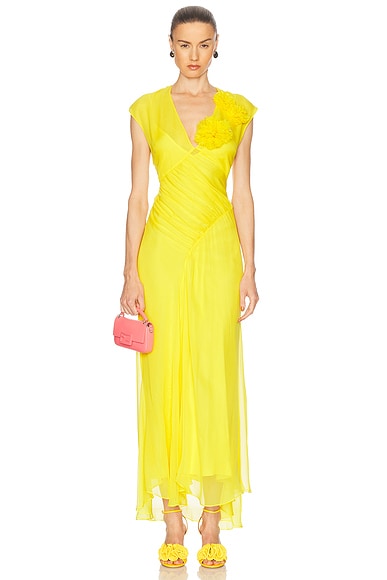 Floral V-neck Draped Chiffon Dress