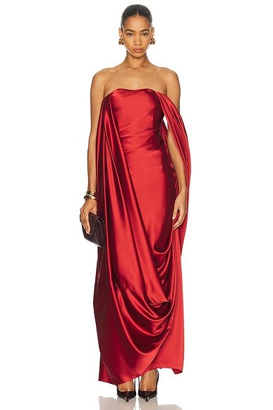 Alejandra Alonso Rojas Draped Overlay Gown in Rust