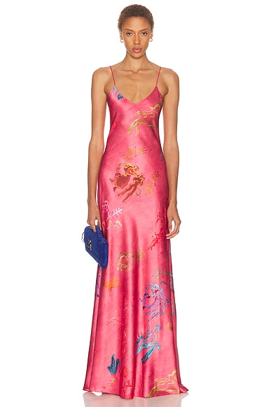 Alejandra Alonso Rojas Bias Slip Gown in Pink Print