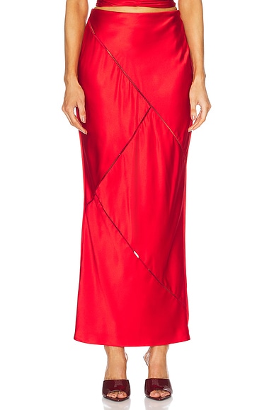 Alejandra Alonso Rojas Bias Skirt With Ladder Trim in Red
