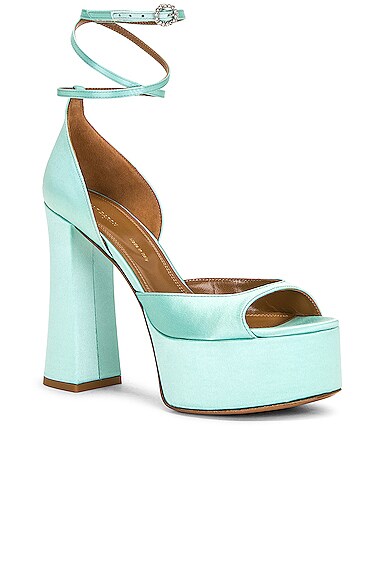 Shop Arielle Baron Dolce Heel In Aqua Satin