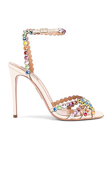 Aquazzura Tequila Suede 105 Sandal In Cream Fwrd