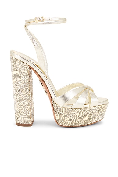Aquazzura La Nuit 140 Plateau Sandal in Platino