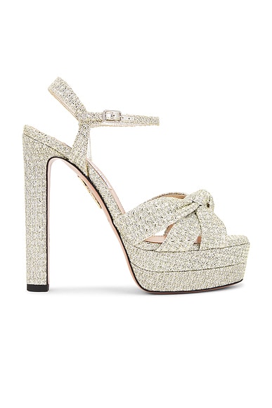 Aquazzura Nina 130 Plateau Sandal in Silver
