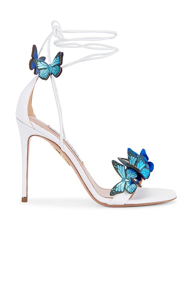 Aquazzura Papillon 105 Sandal in White & Blue Multi