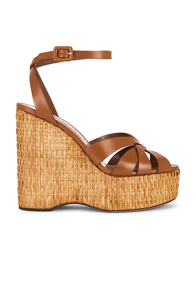 Aquazzura Copacabana 130 Wedge Sandal in Tobacco