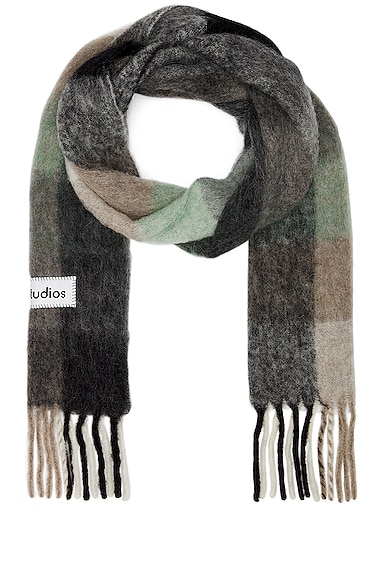 Acne Studios Vally Scarf in Green, Grey & Black