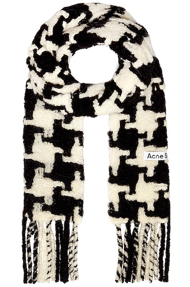 【AcneStudio】HOUNDSTOOTH SCARF IN WHITE AND BLACK Acne Studios Scarf in White & Black | FWRD