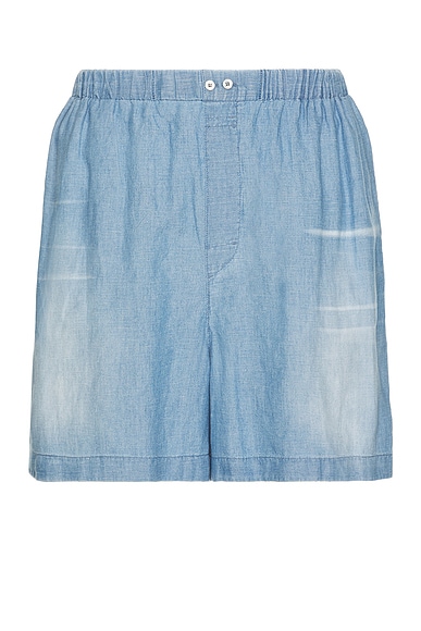 Acne Studios Ruxer Chambray Shorts in Mid Blue