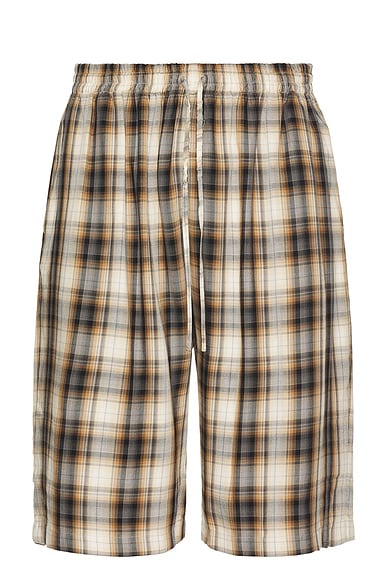 Acne Studios Ressa Optic Check Flannel Shorts in Beige & Black