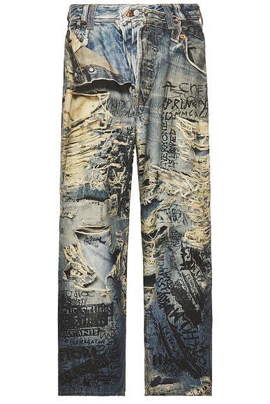 2023m Torn Scribble Trompe L'oeil Denim Jeans