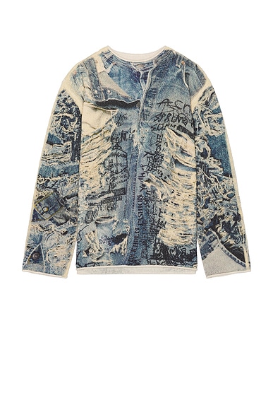 Acne Studios Karvian Trompe L'oeil Denim Sweater in Denim Blue