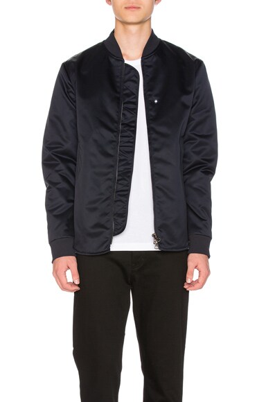 Acne Studios Mylon Matt Bomber Jacket in Navy | FWRD Acne Studios Mylon Matt Bomber Jacket in Navy | FWRD