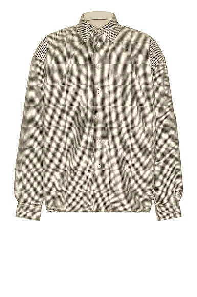 Acne Studios Oddy Cotton Micro Tattersall Padded Overshirt in Beige