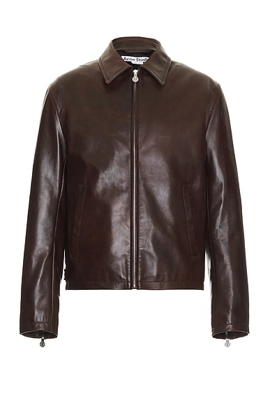 Acne Studios Leather Zip Jacket in Brown