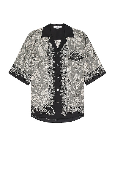 Acne Studios Short Sleeve Print Shirt in Black & Ecru