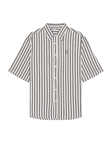 Shop Acne Studios Short Sleeve Stripe Shirt In Black & White