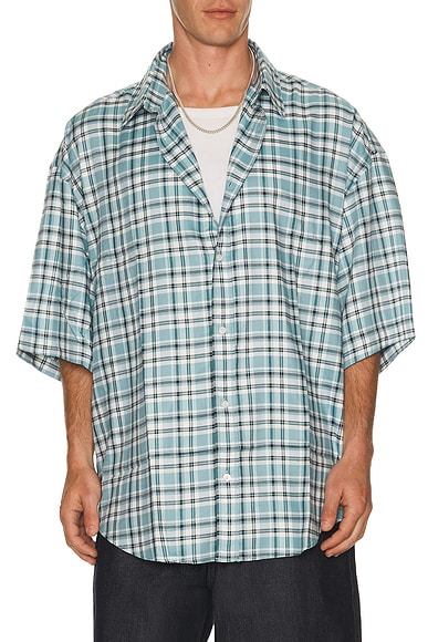 Acne Studios Fluid Check Flannel Midsummer Shirt in Turquoise, Blue, & White