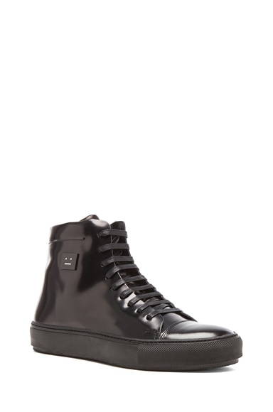 Acne Studios Adrian High Top Face Leather Sneakers in Black | FWRD