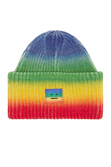 Acne Studios Rainbow Beanie in Coral Red & Green | FWRD
